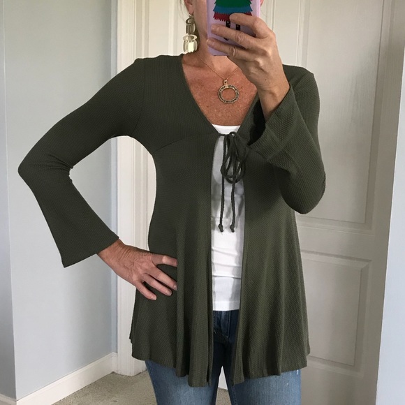 Sweaters - Olive Tie Front Cardigan
